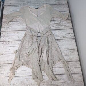 Zone Bleue Beige Textured Boho Midi Dress